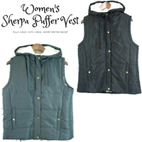 Women's Hooded Sherpa Fur Puffer Vest Jacket Quilted Warm Winter Ladies Sleeveless