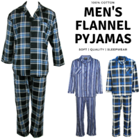 Men's FLANNELETTE PYJAMA Set Sleepwear Soft 100% Cotton PJs Two Piece Pajamas 