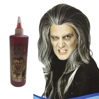 Gothic Vampire Wig + 450ml Bottle Fake Blood Halloween Costume Set Horror Scary Party