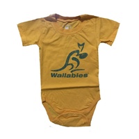 Wes & Willy Official Rugby Union Wallabies Baby Toddler Bodysuit Romper - Yellow