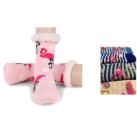 12 Pairs Ladies Thick Fur Bed Socks Womens Sherpa Fluffy Non Slip - Flamingo