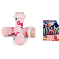 1 Pair Ladies Thick Fur Bed Socks Womens Sherpa Fluffy Non Slip - Flamingo