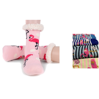 6 Pairs Ladies Thick Fur Bed Socks Womens Sherpa Fluffy Non Slip - Flamingo