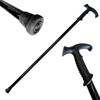 90cm Extra Sturdy Steel Walking Stick Pole w Ergonomic Handle - Black