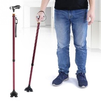 Walking Stick Cane Folding With Light LED Strap Handle Metal Adjustable - 4 Legs