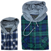 Men's Cotton Flannelette Shirt w Jersey Hood Long Sleeve Flannel