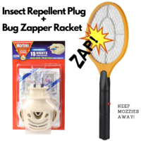 17PC Set Bug Zapper Racket Mosquito Swatter + Insect Repellent Plug + 15 Refills