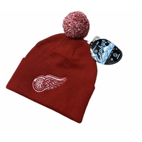 Zephyr Detroit Red Wings NHL Cuffed Knit Pom Beanie Hat Ice Hockey - Red
