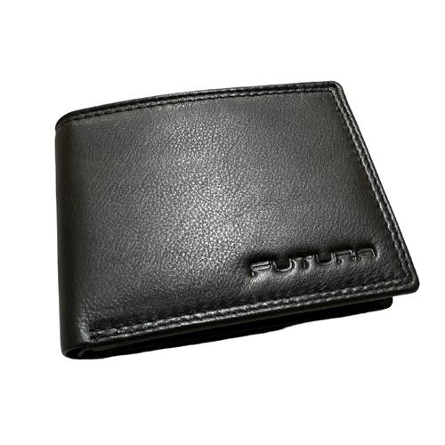 Futura Mens RFID Leather Fold Over Wallet w/ Gift Box - Black