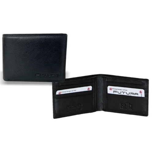 Futura Mens RFID Protected Slim Genuine Leather Wallet - Black