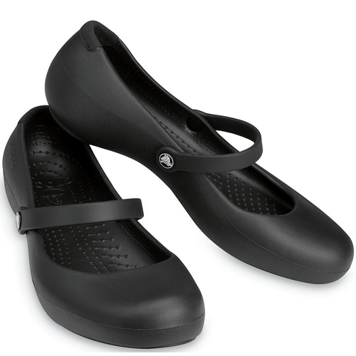 Crocs Womens Alice Work Mary Jane Flats Shoes Slip On Genuine - Black