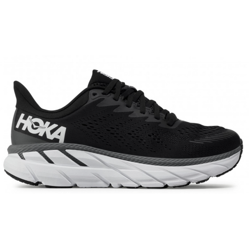 Hoka One One Mens Clifton 7 Running Athletic Runner Shoes - Black/White