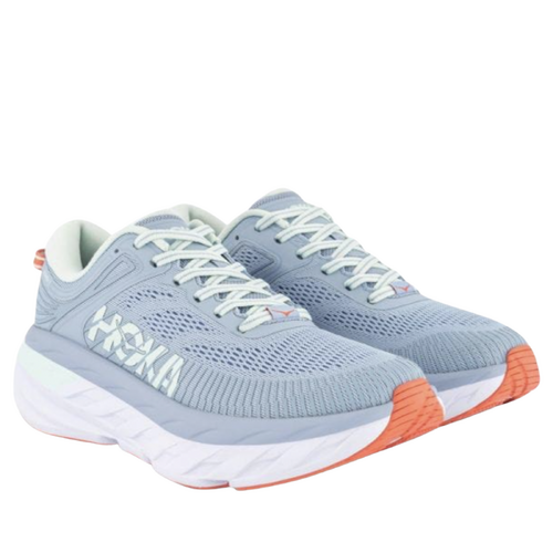 Hoka Womens Bondi 7 Wide Sneakers Running Athletic Shoes - Blue Fog/Blue Glass