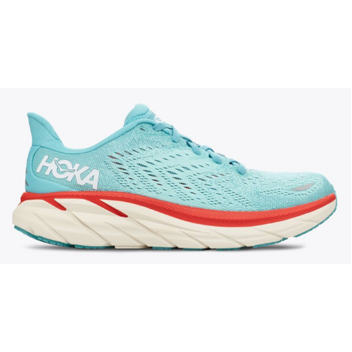 Hoka Womens Clifton 8 Wide Running Shoes Sneakers - Aquarelle / Eggshell Blue