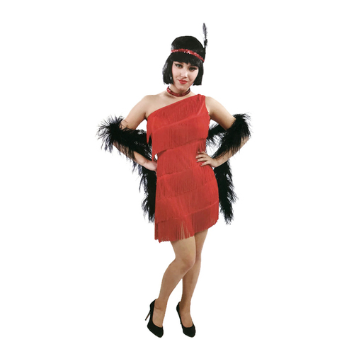 Ladies Flapper Costume Charleston Gatsby Chicago Fancy Dress Party 1920s 20s - Red