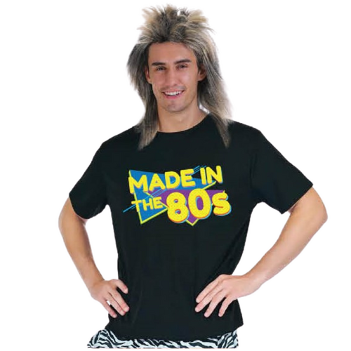 Made In The 80s Mens T Shirt Costume Party 1980s Fancy Dress Up Top - Black
