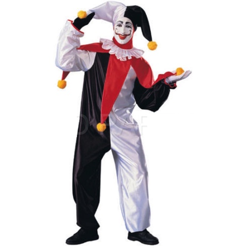 Mens Jester Clown Costume Circus Funny Halloween Fun Jingles Fancy Dress Party