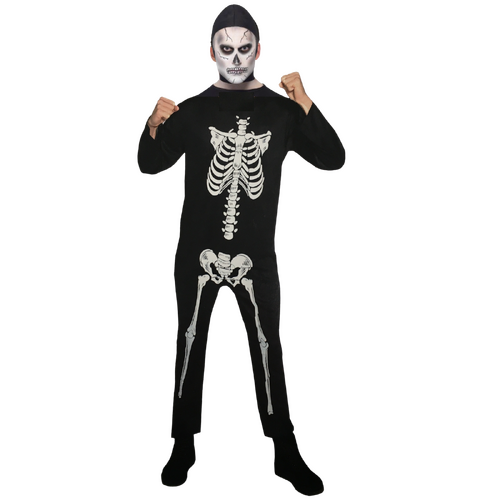 Mens SKELETON Costume Halloween Scary Adult Outfit Jumpsuit White Bones