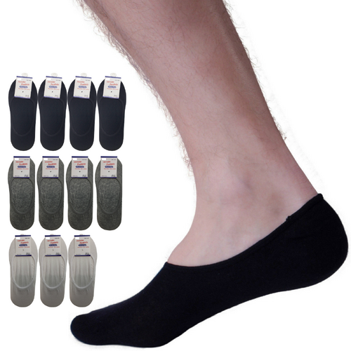 12x NO SHOW COTTON SOCKS Non Slip Heel Grip Low Cut Invisible Footlet Seamless