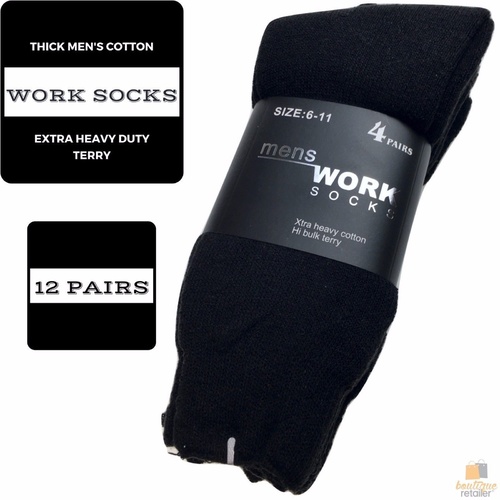 12 Pairs THICK WORK SOCKS Terry Cotton Extra Heavy Duty Outdoor Warm Mens BULK