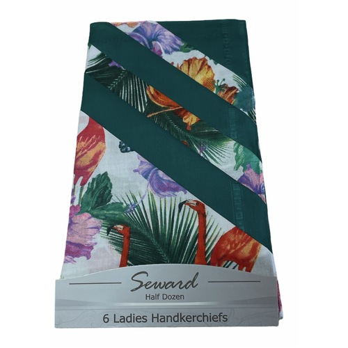 6x SEWARD Ladies Handkerchiefs Gift 100% COTTON Womens Flamingo Hanky