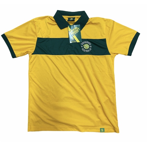 Olympic Socceroos Mens Chest Panel SS Football Polo Tee Shirt Soccer - Yellow/Green