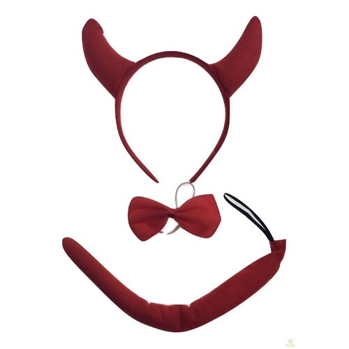DEVIL HEADBAND Red Furry Horns Ears Marabou Trim Halloween Shiny Headpiece