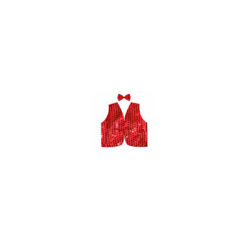 Kids Sequin Vest Bow Tie Set Costume 80s Party Dress Up Waistcoat - Red