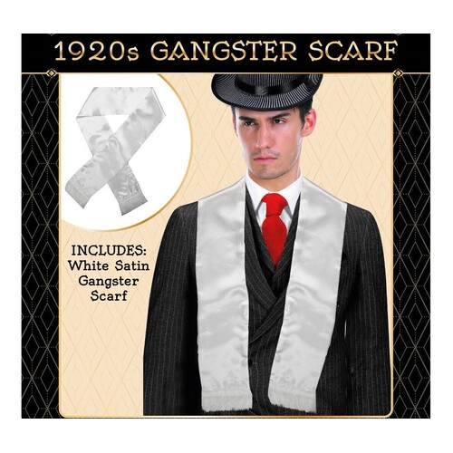 Mens Gatsby 1920s Hollywood Gangster White Scarf Silky Soft with Tassels Costume