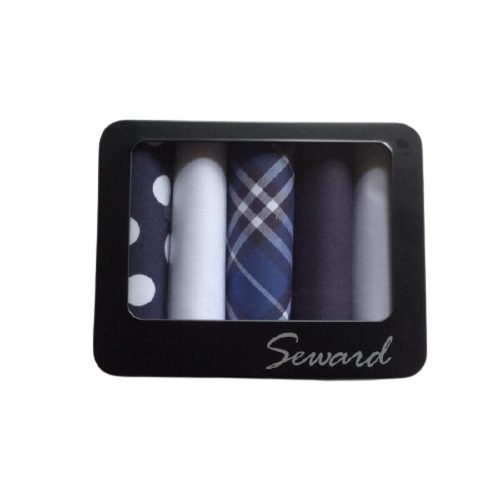 5x SEWARD Handkerchiefs 100% Cotton Fine Quality GIFT BOX Mens Hankies Hanky 