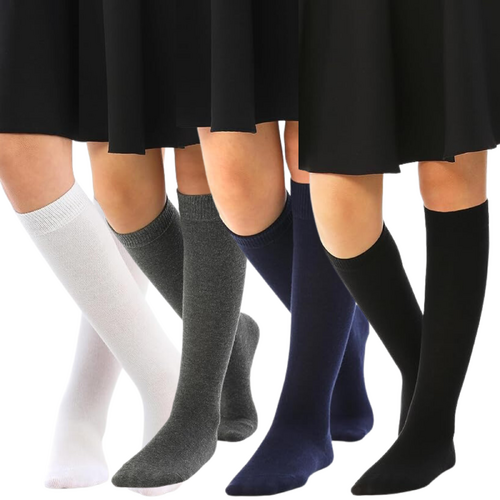Knee High School Socks for Girls Boys Plain Cotton Rich Kids Seamless No Seam
