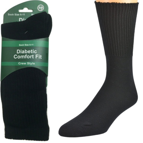 1 Pair DIABETIC BAMBOO Socks Work Socks Medical Loose Top Crew Cushion BLACK