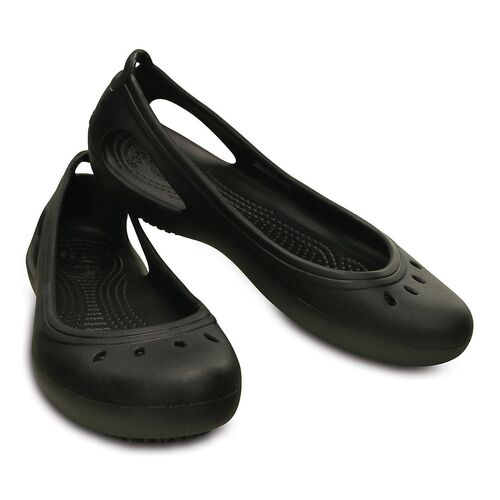 Crocs Womens Kadee Work Flat Relaxed Fit Shoes Slip On Flats Slippers - Black