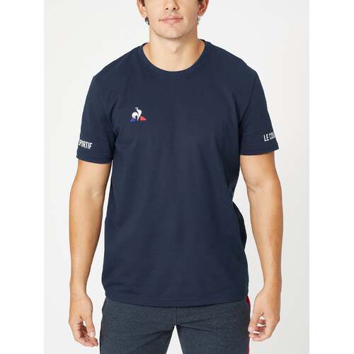 Le Coq Sportif Mens Tennis Padel Sports T Shirt Top Tee Short Sleeve - Navy Blue