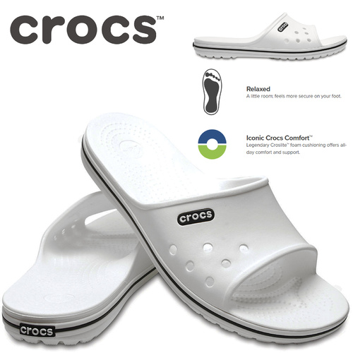 Crocs Crocband II Slides Flip Flops Sandals Thongs - White/Black