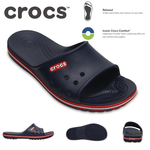 Crocs Crocband II Slides Flip Flops Sandals Thongs - Navy/Pepper