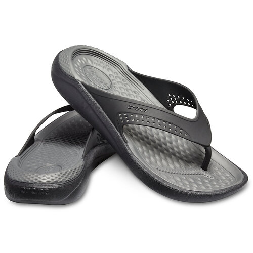 Crocs Mens LiteRide Flip Flops Thongs - Black/Slate Grey