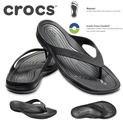 Crocs Womens Swiftwater Flip Flops Thongs - Black/Black
