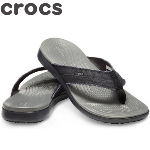Crocs Mens Santa Cruz Canvas Flip Flops Thongs Comfortable - Black/Slate Grey 