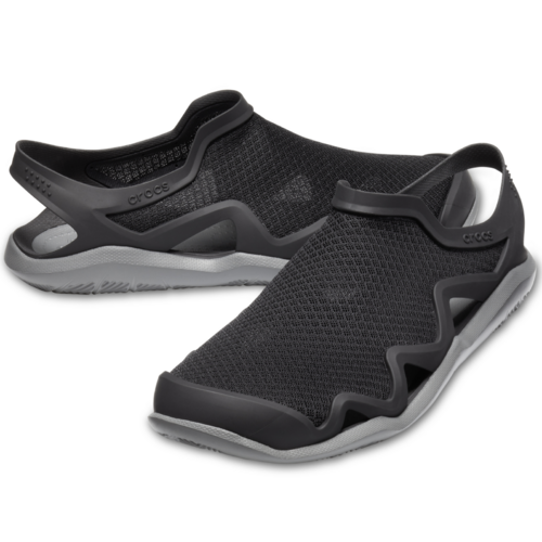 Crocs Mens Swiftwater Mesh Wave Clogs Sandals Slides River Waterproof - Black/Slate Grey