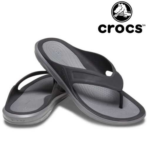 Crocs Mens Swiftwater Wave Flip Flops Thongs - Black/Slate Grey