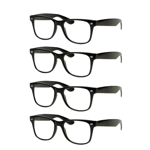 4 Pairs Classic GLASSES Clear Lens Black Frame Retro Nerd Costume Party