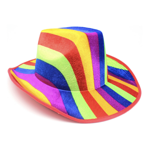 Rainbow Striped Cowboy Hat Trilby Fedora Clown Cap LGBT Gay Pride Party Costume