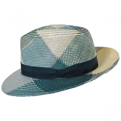 Bailey Mens Giger Straw Hat Trilby Fedora Made in USA - Blue Surf Plaid