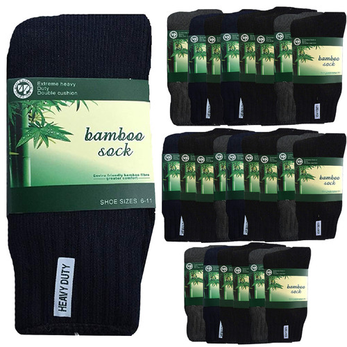 24 Pairs BAMBOO SOCKS Mens Heavy Duty Premium Thick Work Socks Cushion BULK
