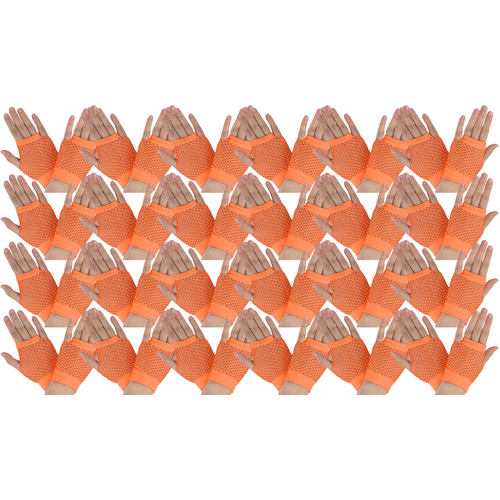 24 Pair Fishnet Gloves Fingerless Wrist Length 70s 80s Costume Party - Orange