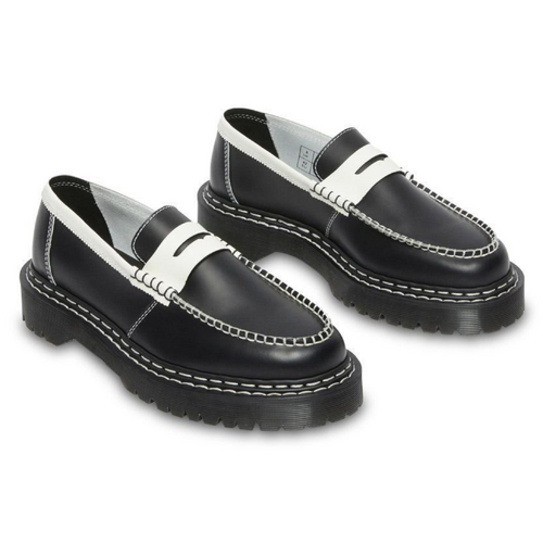 Dr. Martens Womens Penton Bex Leather Loafer - Black With White Edge/White