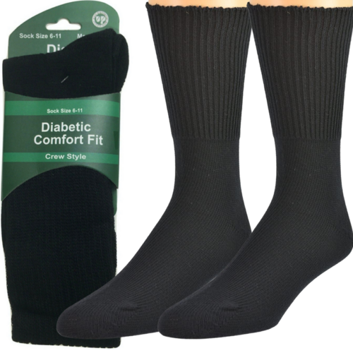 2 Pairs DIABETIC BAMBOO Socks Work Socks Medical Loose Top Crew Cushion BLACK