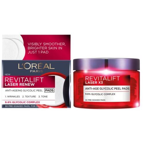 L'Oréal  30-Pads Revitalift Laser Re Anti-Ageing Glycolic Peel Pads