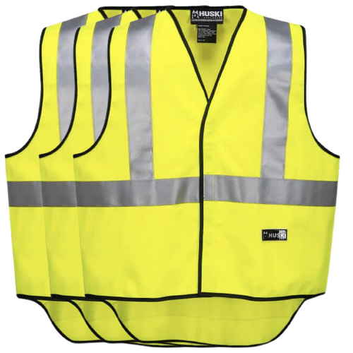 3x HUSKI Hi Vis Patrol Vest 3M Tape Safety Workwear High Visibility Bulk - Yellow